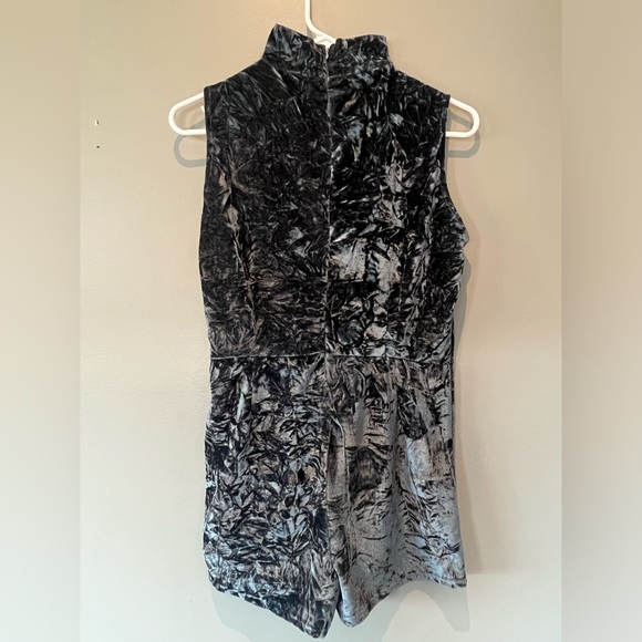 Almost new crushed velvet deep teal choker neck with front V cut out romper - Picture 9 of 10